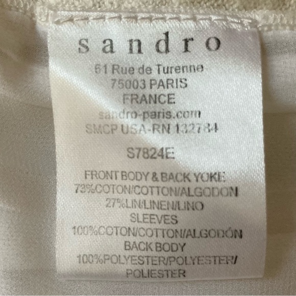 SANDRO | Hybrid Style Cream/WT Crew Neck Long Sleeve Pleated Back Sweater Sz 1/S - Picture 9 of 12